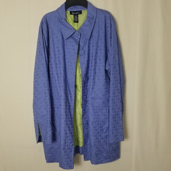 Denim & Co light blue polka dot trench coat women's size Large (54) - Picture 1 of 7